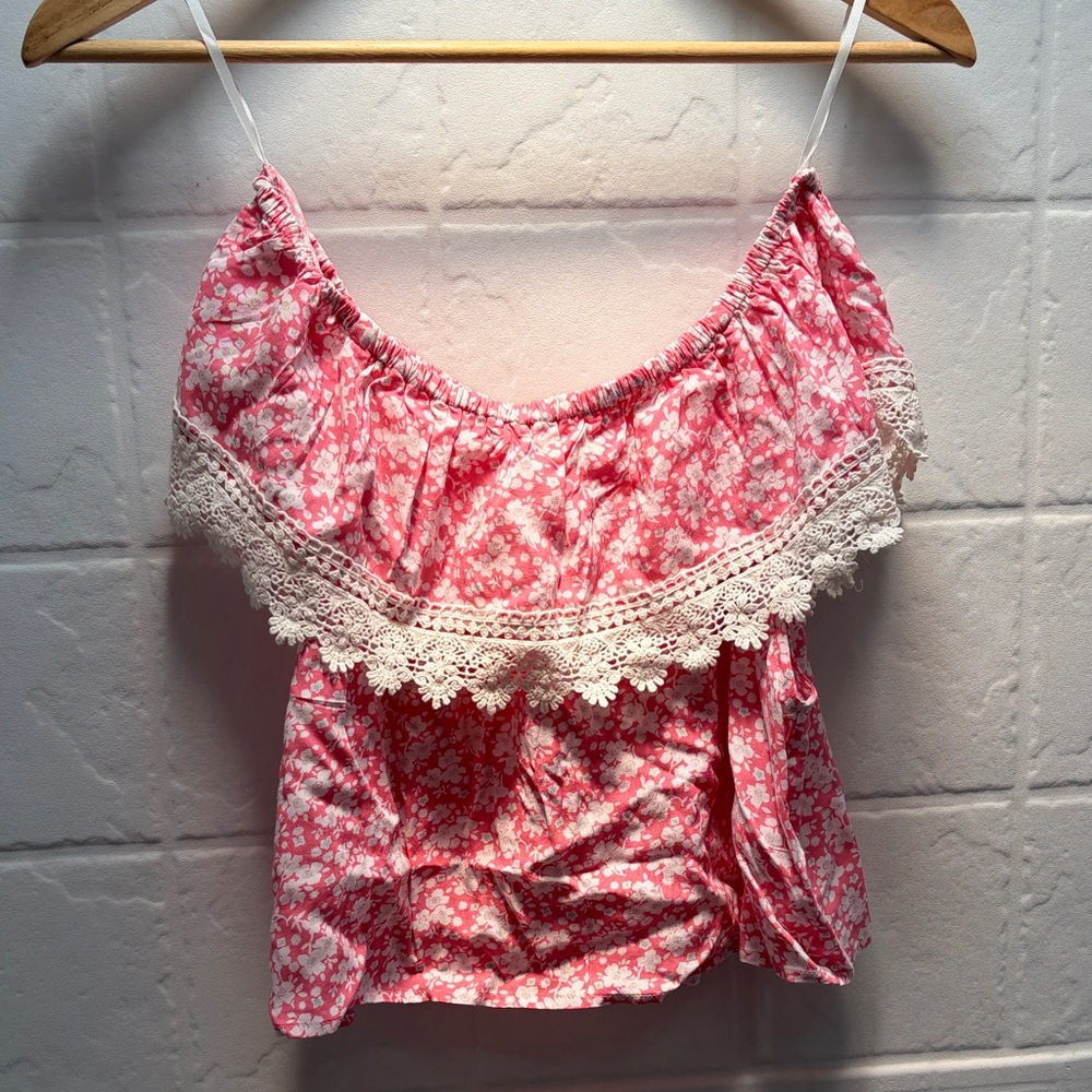 Millau Pink Floral Lace-Trim Camisole Top
